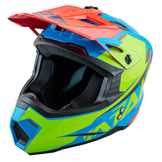 Шлем кроссовый ATAKI JK801 Splash (красный/синий/Hi-Vis зеленый глянцевый, S) pitbikemarket.ru